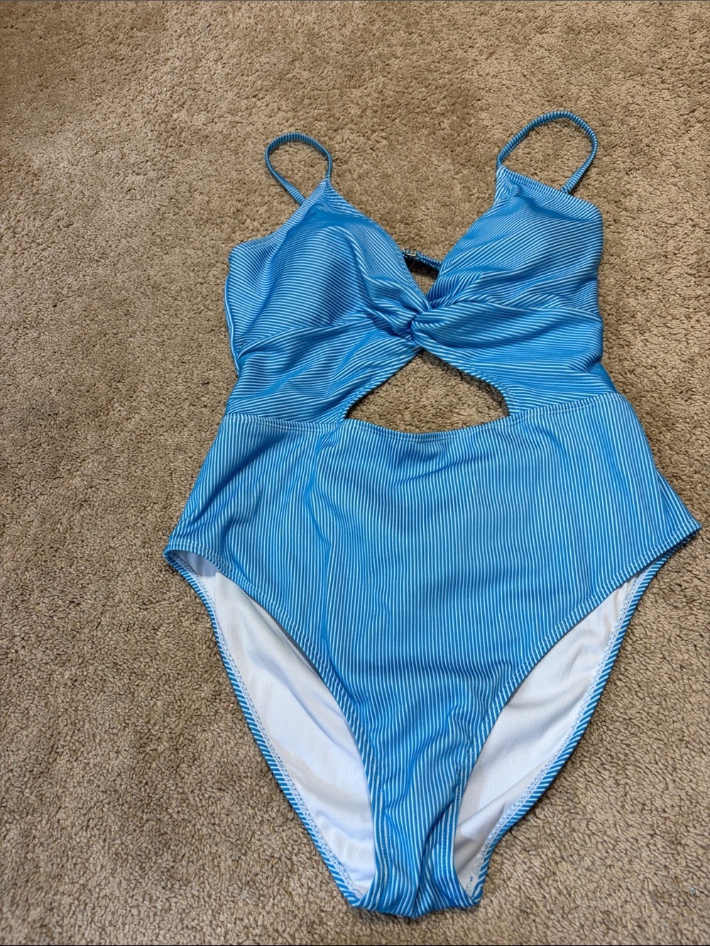 Decree Blue Strioed Keyhole Front Swimsuit XXL